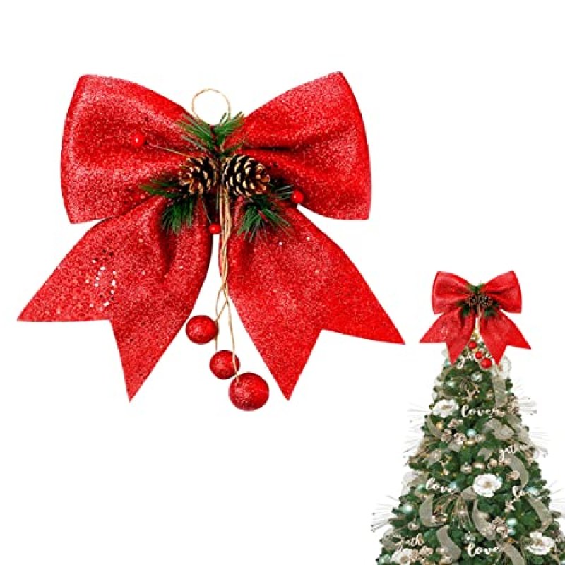 1P Red Topper Bows for Christmas Tree,9.8x11.8in…