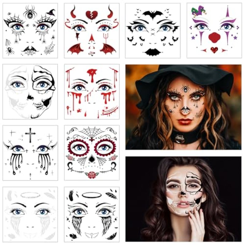 HOWAF 10 Halloween Face Tattoo Stickers, Day of…