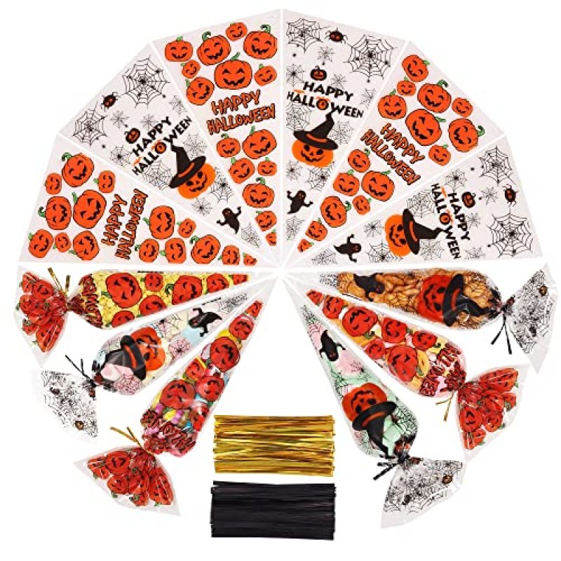 AUERVO 100Pcs Halloween Cone Bags, Pumpkin and…