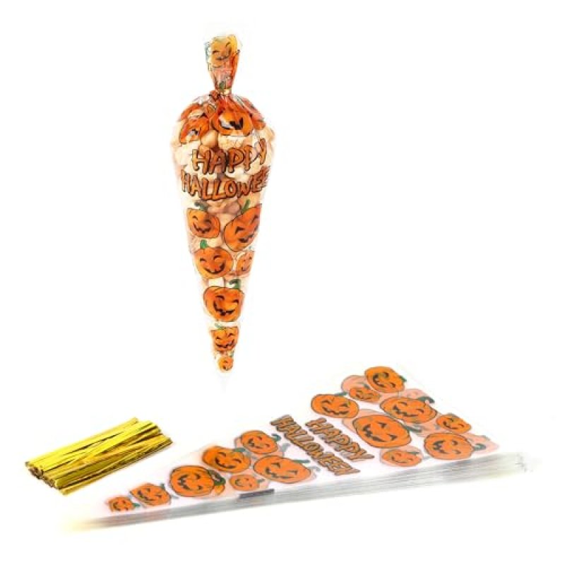 100Pcs Halloween Treat Bags - Pumpkin Cone…