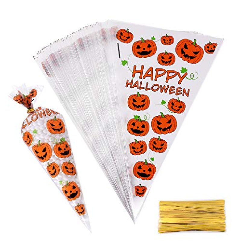 MIAHART 100 Counts Halloween Cone Cellophane Bags…