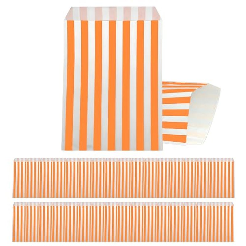 100pcs 5x7'' Orange Stripe Paper Bag Sweet Candy…