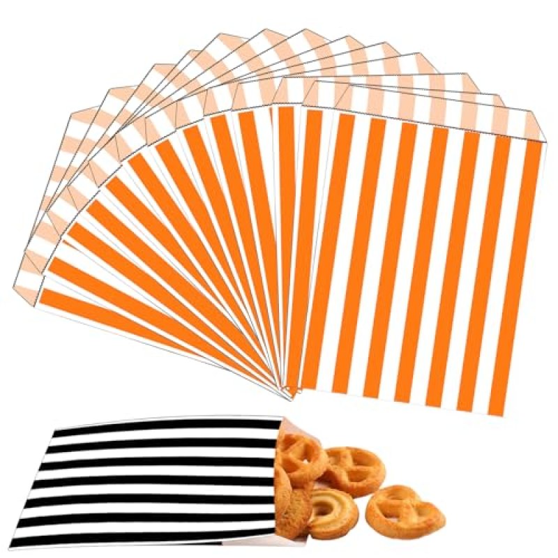 100pcs 5x7'' Orange Striped Paper Sweet Bags…