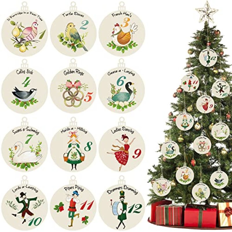 12 Pcs 12 Days of Christmas Ornaments Wooden…