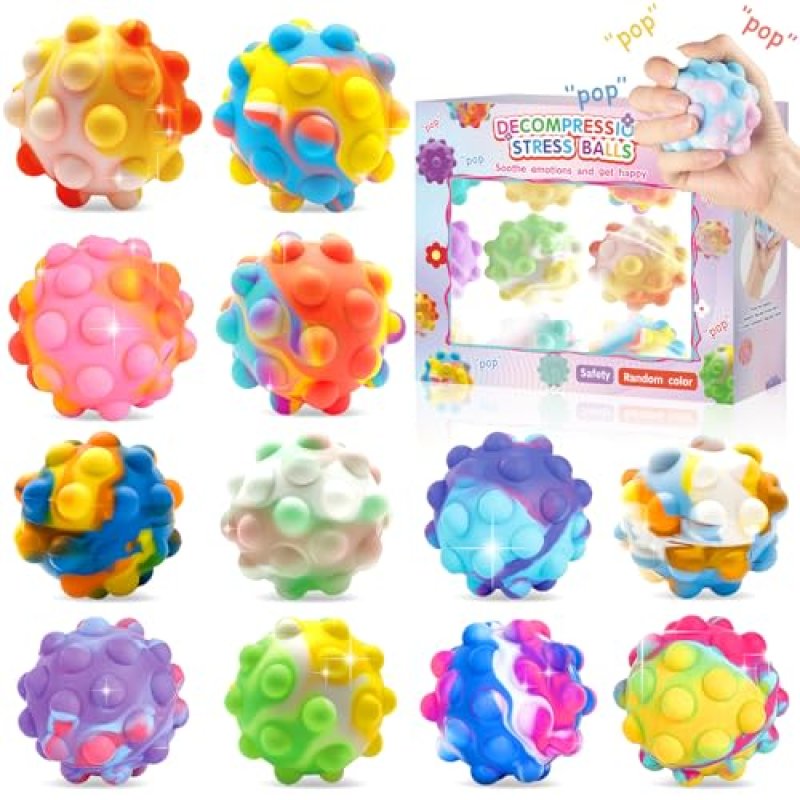 12 Pcs Pop Stress Ball Fidget Toys, 3D Push…