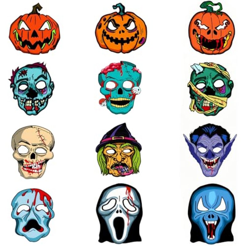 12 Kids Halloween Masks for Party Bags, Pumpkin…