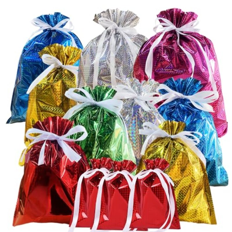 12 P Foil Gift Bags Drawstring Solid Color…