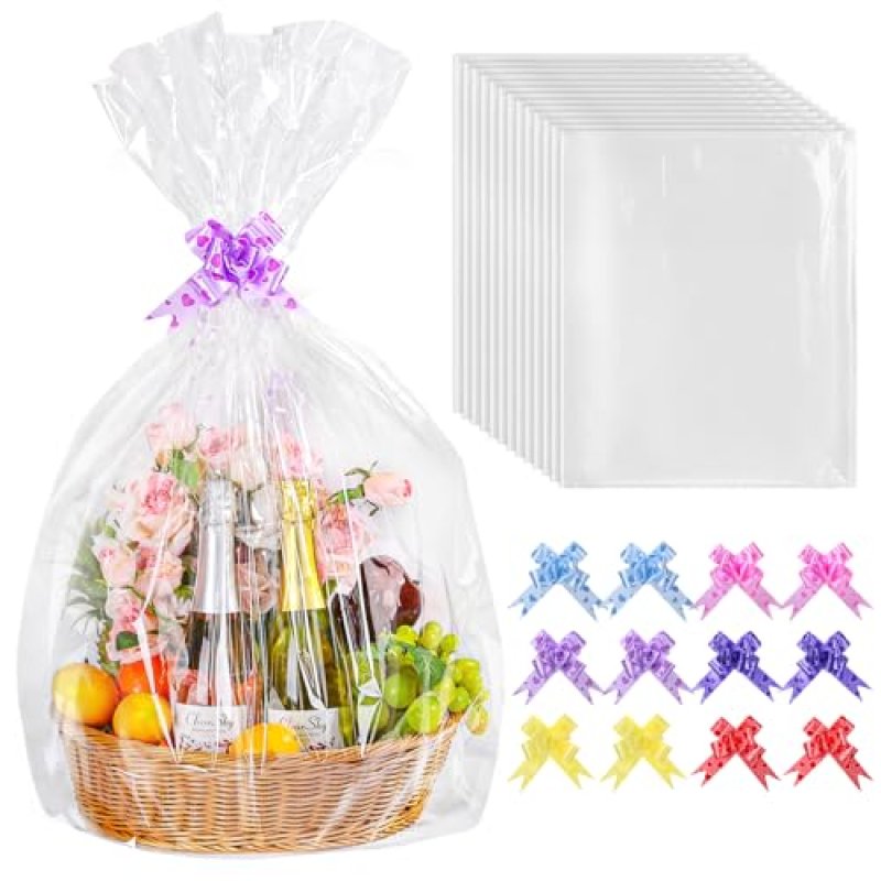 12 PCS Extra Large Cellophane Bags for Hampers,…