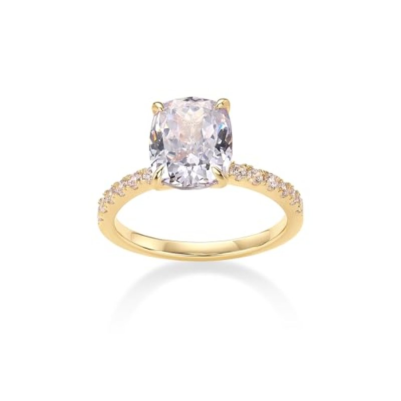 PAVOI 14K Gold Plated 3 CT Cushion Cut Engagement…