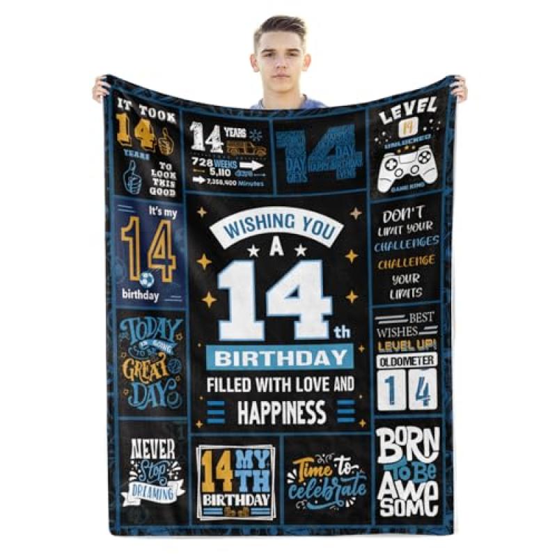 14th Birthday Boys Decorative Blanket