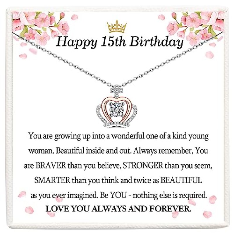 VOSAP 15th Birthday Crown Necklace for Girls
