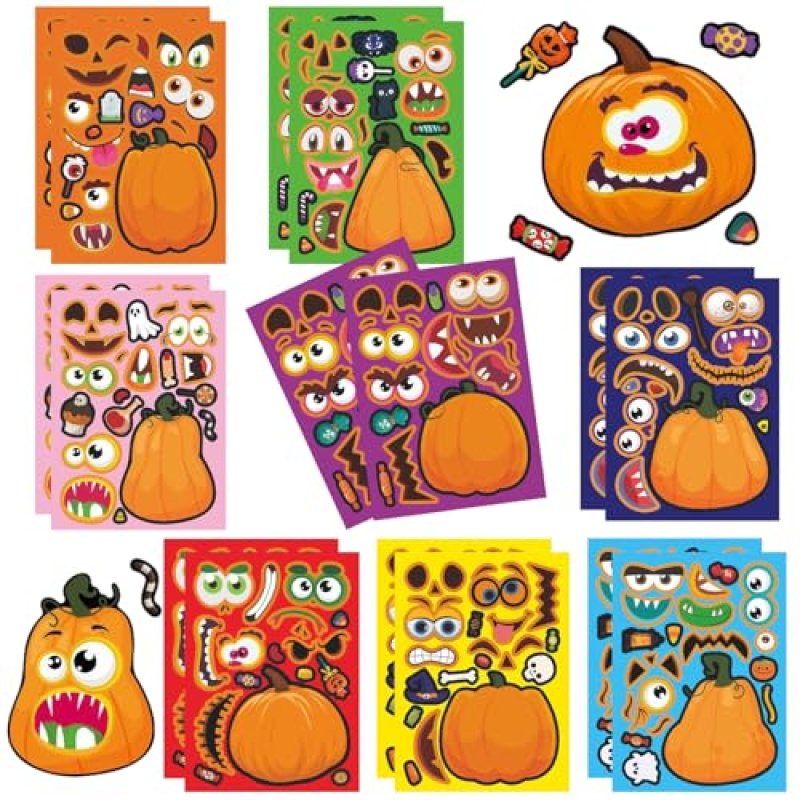 16 Halloween Pumpkin Stickers for Kids DIY Make a…