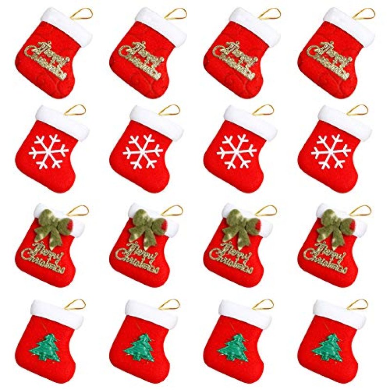 16 Pcs Mini Christmas Stocking,4 Style Xmas…