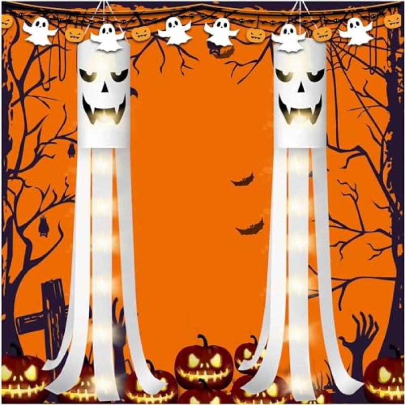 SHAVINGFUN 2 Pack Halloween Ghost Windsock Flag…