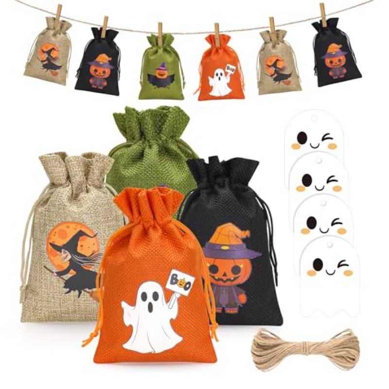 G2PLUS Halloween Burlap Bags, 24-Pack