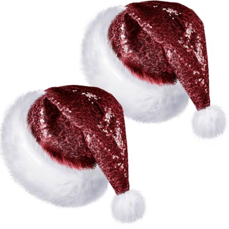 SATINIOR 2 Pcs Adult Sequin Santa Hat Unisex…