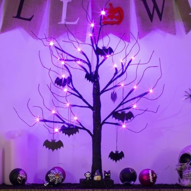 EAMBRITE 2FT Black Halloween Tree with Bats…