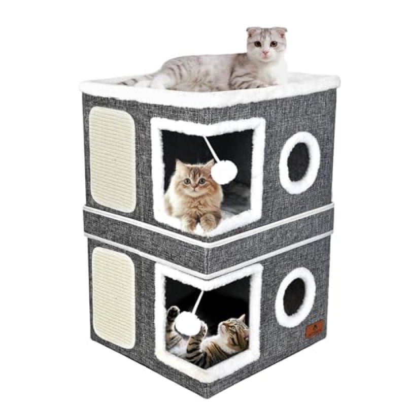 2-Story Cat House for Indoor Cats, Dual-Purpose…