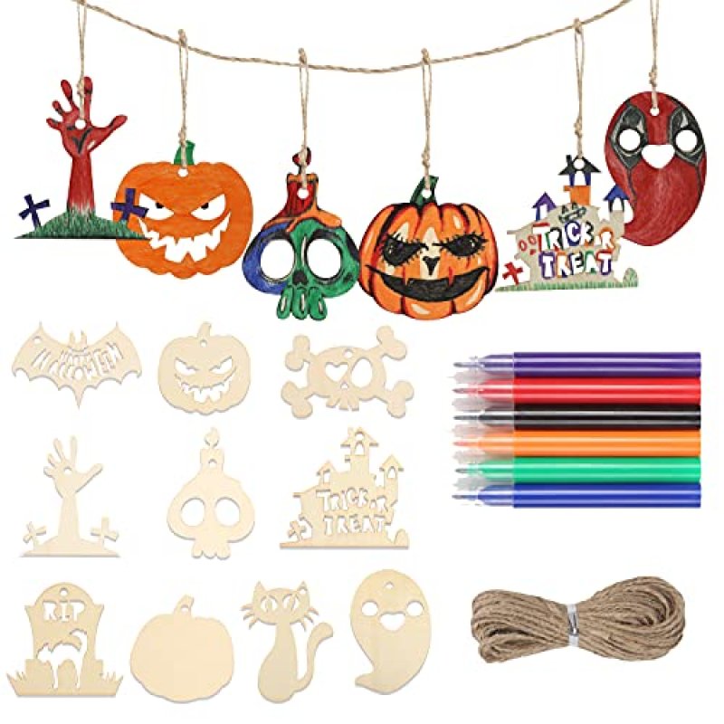 DERAYEE 20PCS Halloween Wooden Ornaments,…