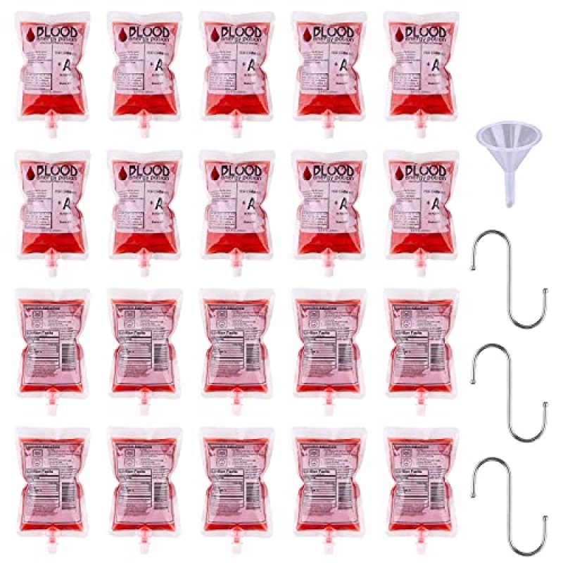 20 Pcs Halloween Blood Bag for Drinks + 2 Funnels…