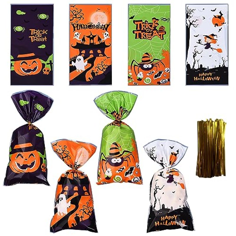 200PCS Halloween Candy Treat Bags, Clear…