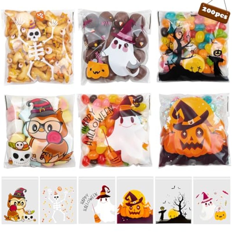 RICEDUO 200Pcs Halloween Candy Bags, Self…