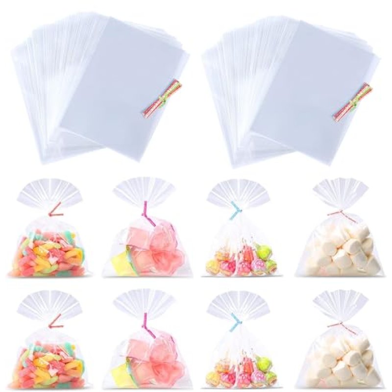 200PCS Clear Cellophane Treat Bags 20 x 15 cm,…