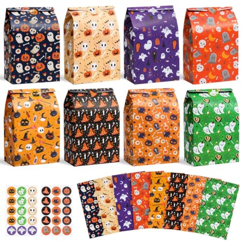 24 Pack Halloween Treat Bags with 30 Stickers -…