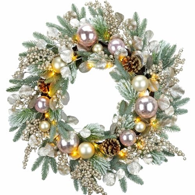 YULETIME 24" Christmas Wreath, Artificial Holiday…