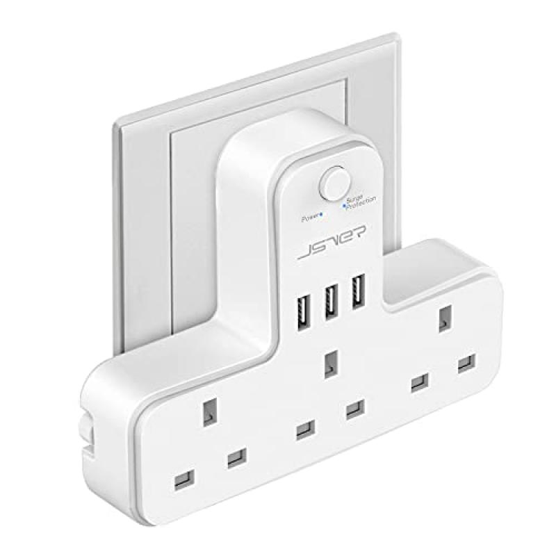 JSVER 3 Way Plug Adapter with USB Ports