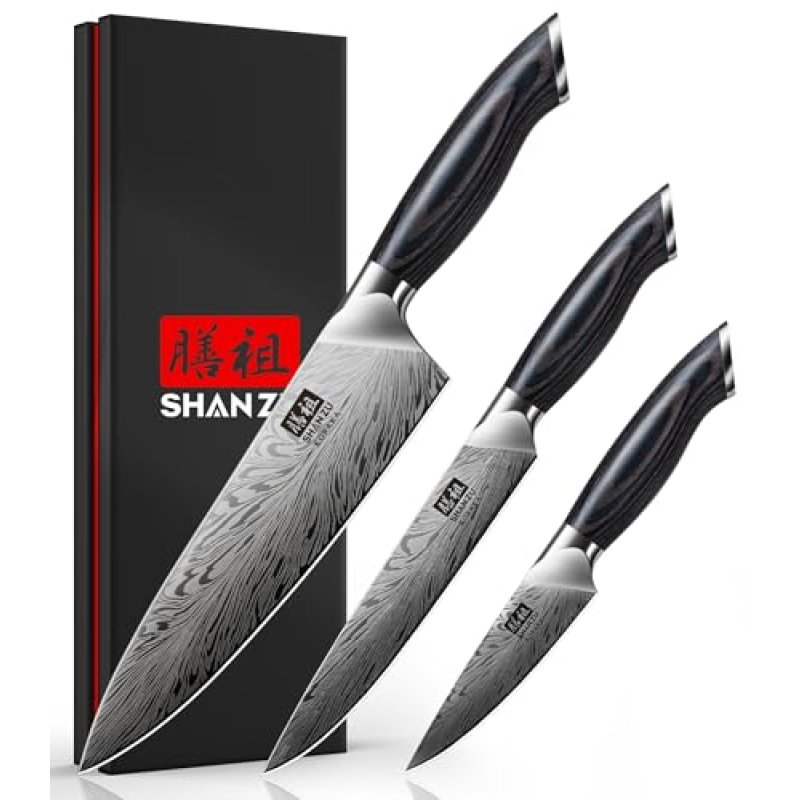 SHAN ZU 3 Piece Kitchen Knife Set in Powder Steel…