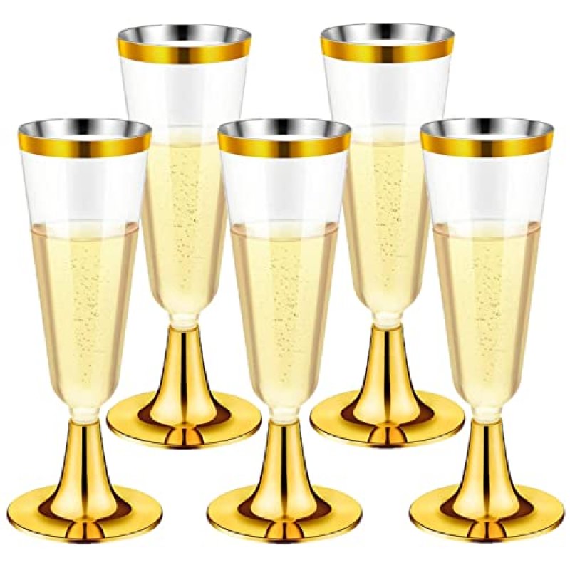 LATERN 30Pcs Plastic Champagne Flutes, 150ml Gold…