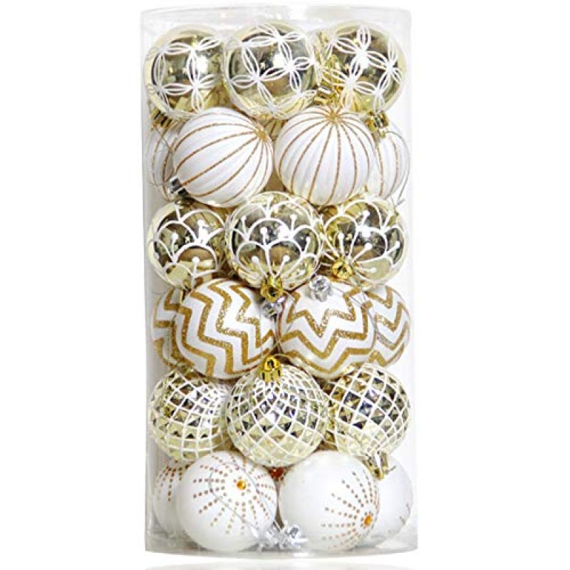 30PCS Christmas Balls Ornaments,60MM Gold&White…
