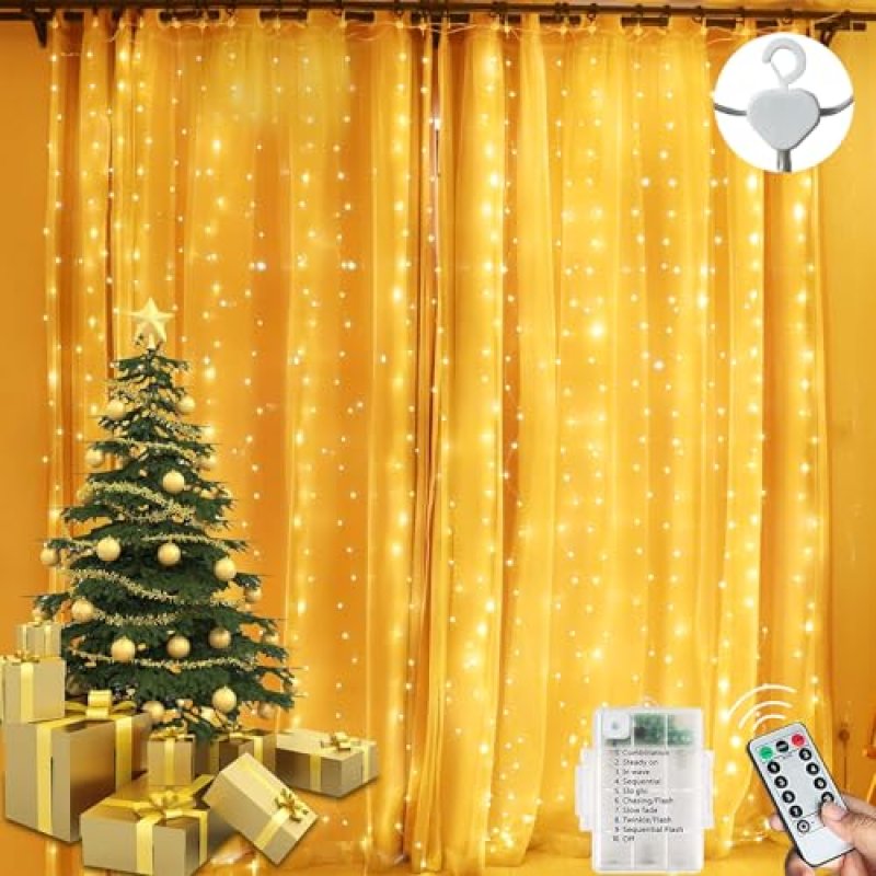 300LED 3m*3m Curtain Lights Battery Operated - 8…