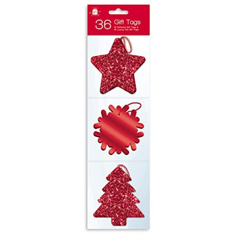36 Red Glitter and Luxury Foil Xmas Gift Tags…