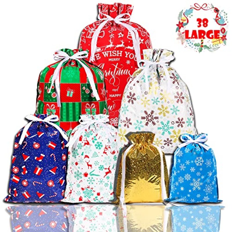 38PCS Christmas Drawstring Gift Bags,CASPLUS 7…