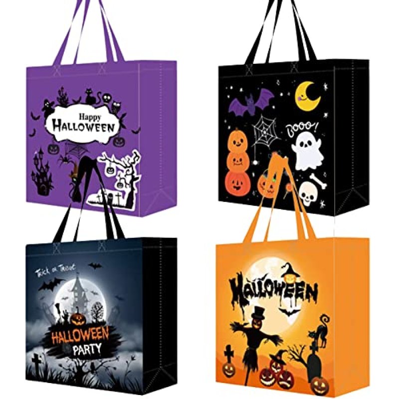 4 Pack Halloween Candy Bags, Non-Woven Reusable…