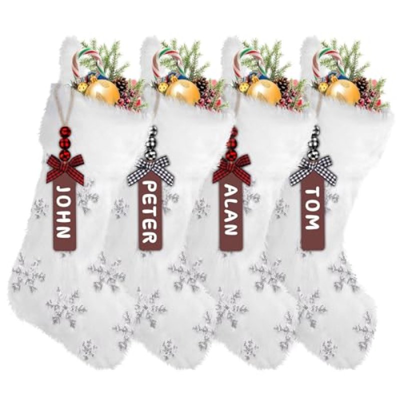 DTYDECLE 4 Pack Christmas Stockings, White Faux…