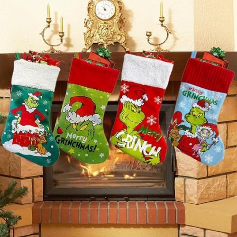 4PCS Personalised Christmas Stockings, Grinchs…