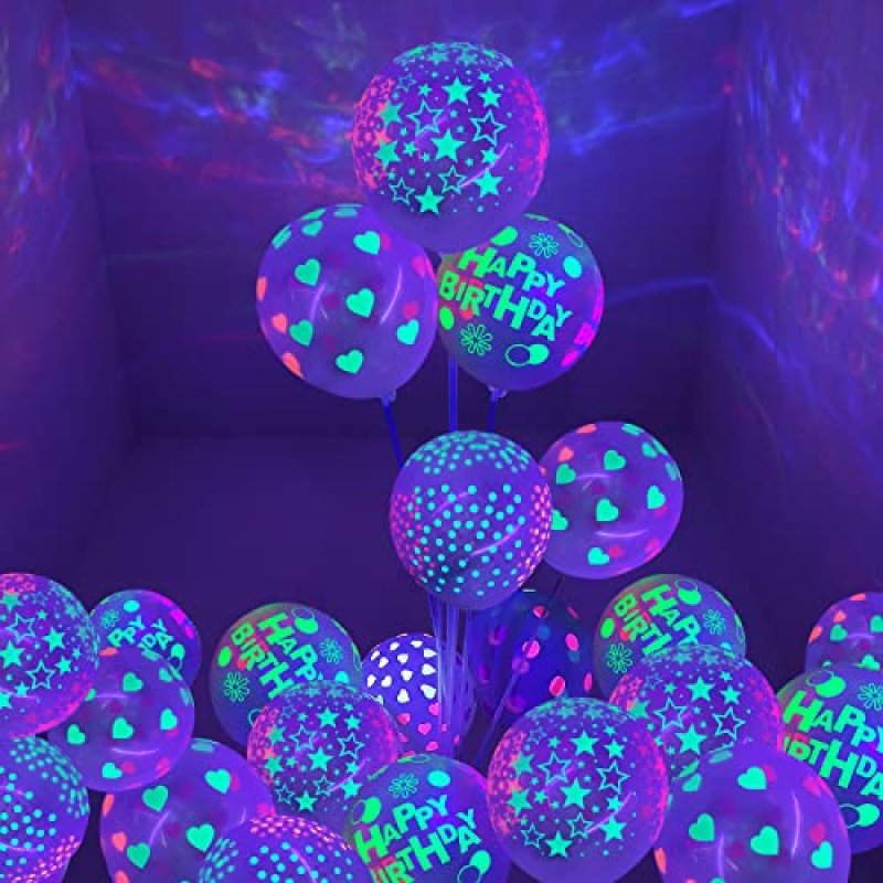 GELASGO 40 Pcs Glow Neon Balloons, 12 Inch Night…