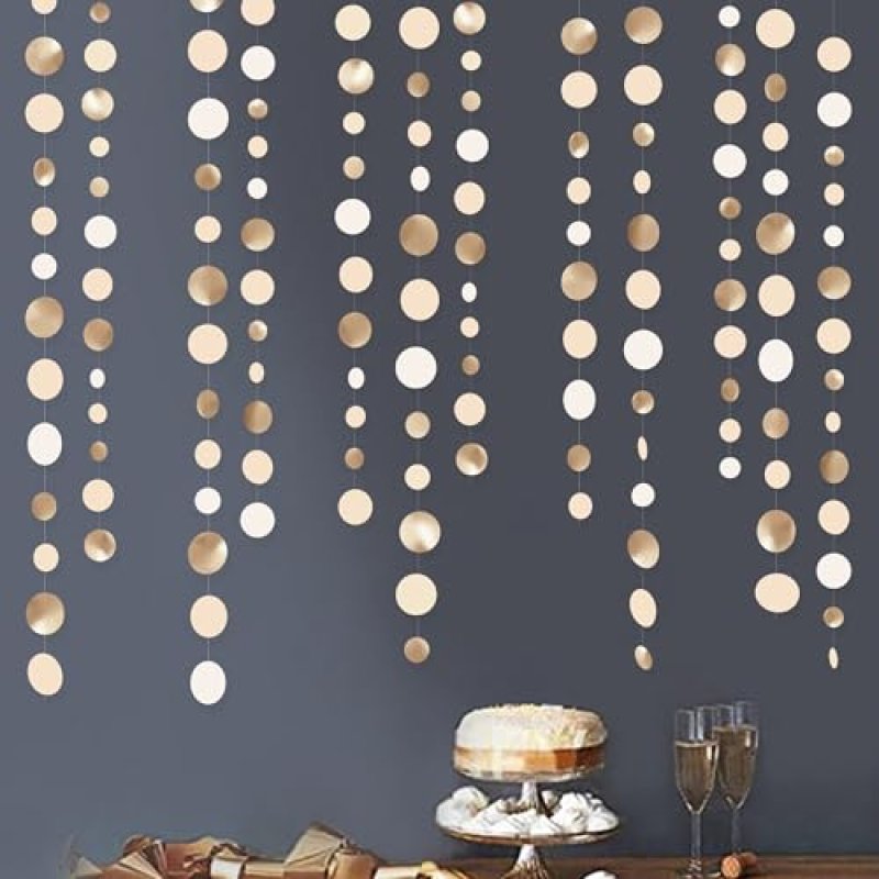 46Ft Champagne Gold Circle Dots Garland Party…