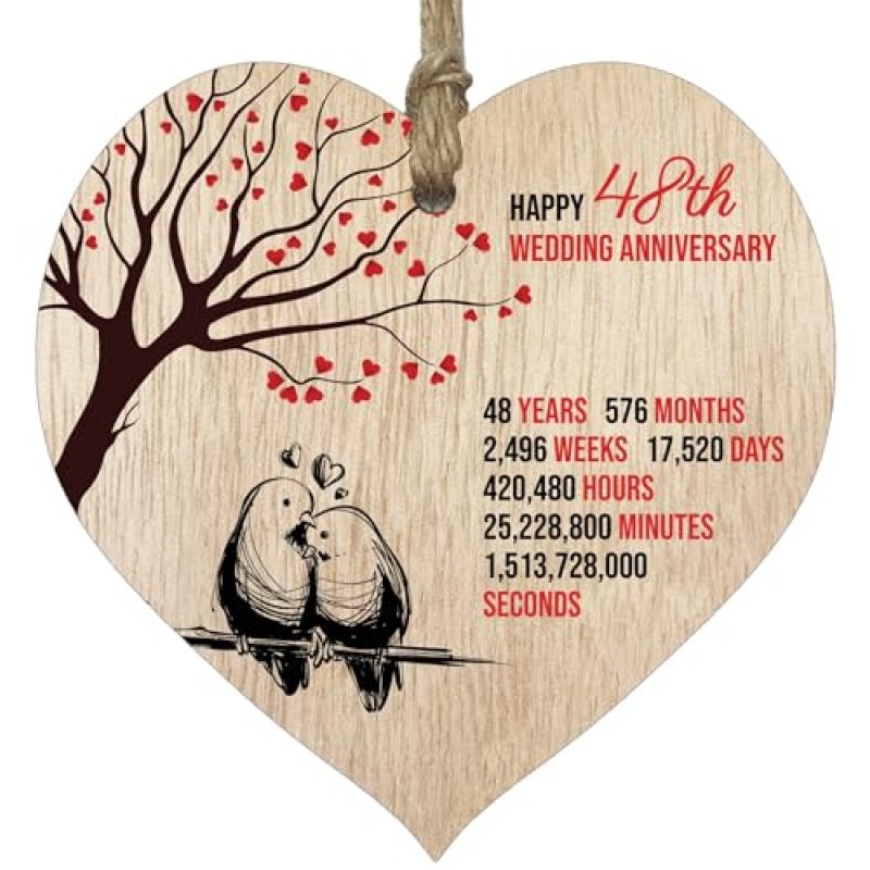 48th Anniversary Wooden Heart Plaque