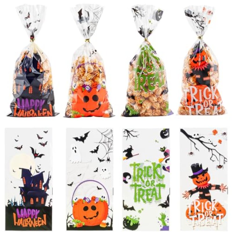 50 Pcs Halloween Cellophane Treat Bags Trick or…