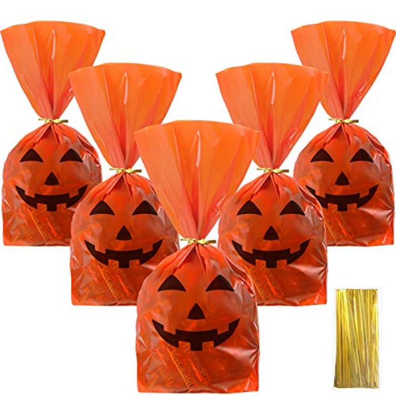 50 Pieces Halloween Favor Bags Pumpkin Smile…