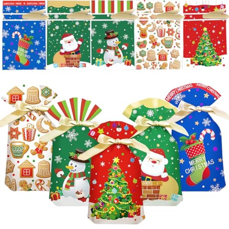 50pcs Christmas Drawstring Gift Bags,Reusable…