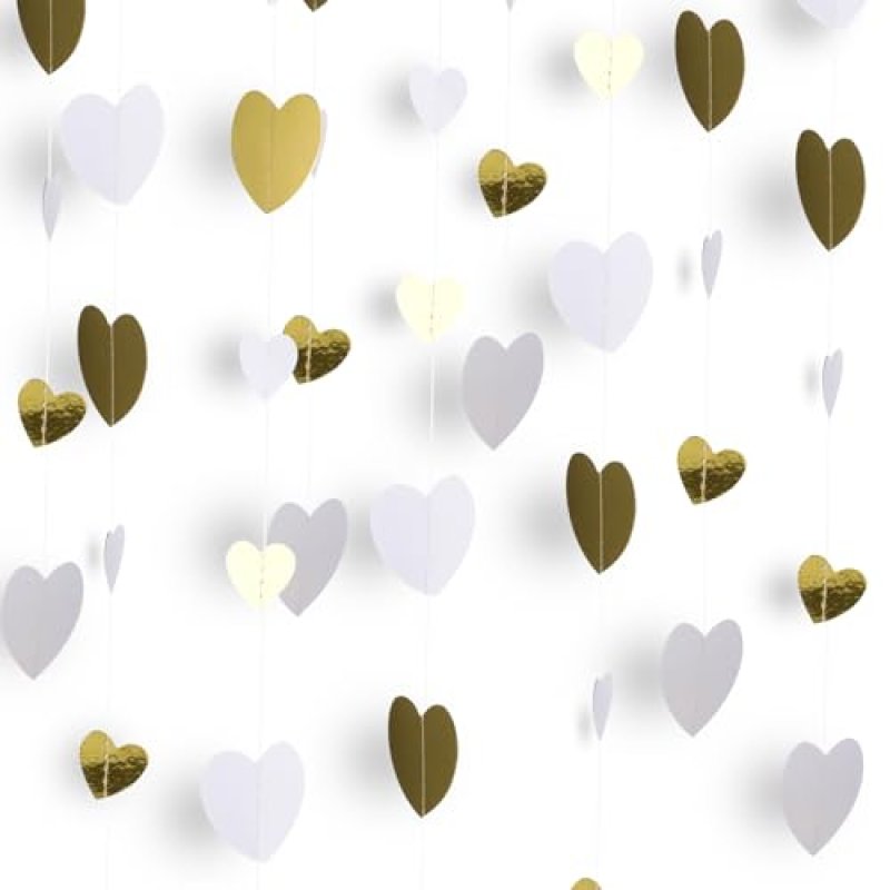52 Ft Love Heart Garland Hanging Streamers, White…