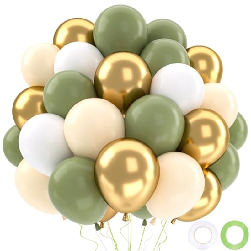 QIFU 52pcs Sage Green and Gold Balloons, Olive…