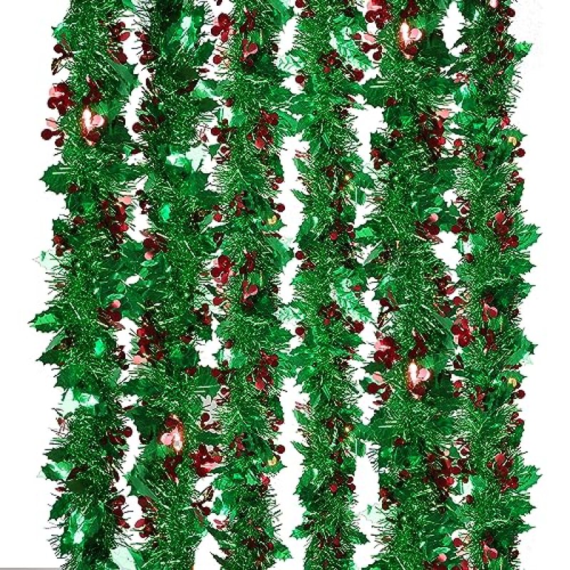 6 Packs Christmas Tinsel Garland Metallic Green…