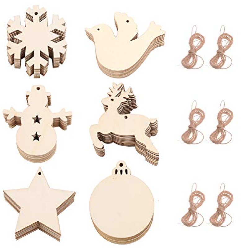 60 Pcs Christmas Tree Wooden Ornaments Hanging…