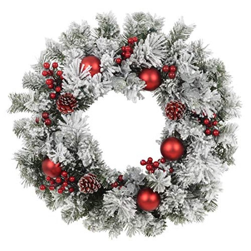 60cm Pre-Lit Christmas Wreath Red Baubles Berries…